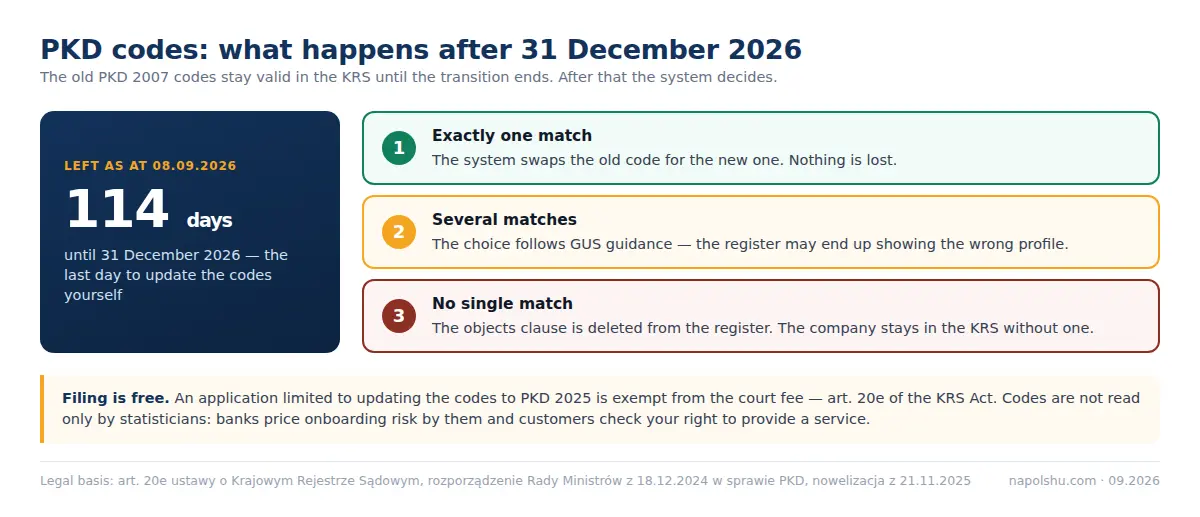Three scenarios for the automatic replacement of PKD codes in the KRS after 31 December 2026